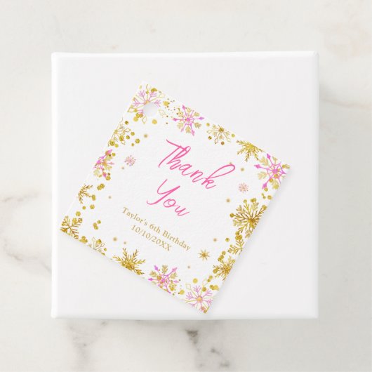 ピンクと金ゴールドの雪片誕生日ありがとう フェイバータグ (インサイチュ)
