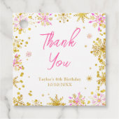 ピンクと金ゴールドの雪片誕生日ありがとう フェイバータグ (正面)