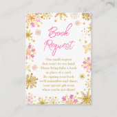 ピンクと金ゴールドの雪片Winter Book Request エンクロージャーカード (正面)