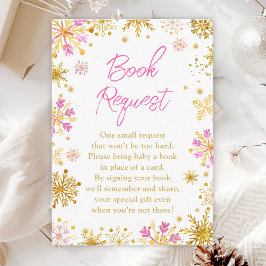 ピンクと金ゴールドの雪片Winter Book Request エンクロージャーカード