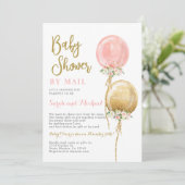ピンクと金ゴールドの風船の女の子のメールでシャワー 招待状 (スタンド正面)