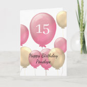 ピンクと金ゴールドの風船15誕生日カード カード (正面)