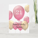 ピンクと金ゴールドの風船21st誕生日カード カード<br><div class="desc">21歳パーソナライズされたの誕生日カードの前にピンクと金ゴールドの風船が並ぶピンクと金ゴールド21歳の誕生日カーモダンド。</div>