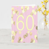 ピンクと金ゴールドの風船60誕生日カード カード (黄色い花)