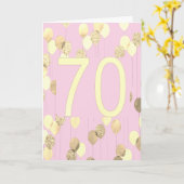 ピンクと金ゴールドの風船70誕生日カード カード (黄色い花)