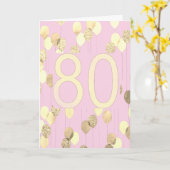 ピンクと金ゴールドの風船80誕生日カード カード (黄色い花)