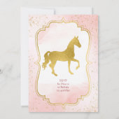 ピンクと金ゴールドの馬サドル誕生日招待状 招待状 (裏面)