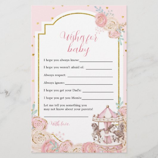 ピンクと金ゴールドの魔法の回転木馬がベビーを願う (正面)