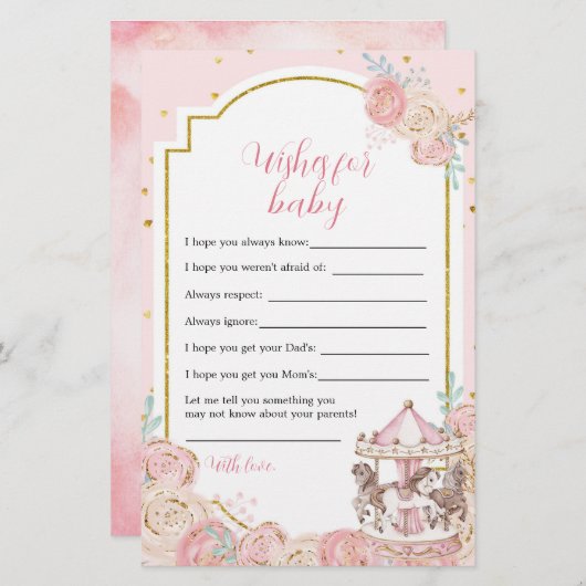 ピンクと金ゴールドの魔法の回転木馬がベビーを願う (正面/裏面)