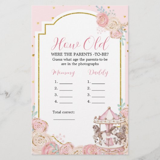 ピンクと金ゴールドの魔法の回転木馬どのように古い両親 (正面)