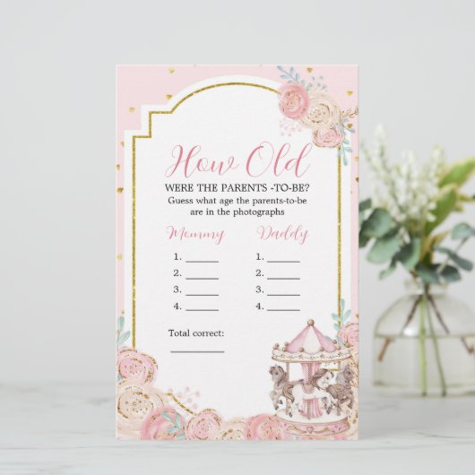 ピンクと金ゴールドの魔法の回転木馬どのように古い両親 (スタンド正面)