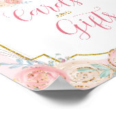 ピンクと金ゴールドの魔法の回転木馬カードとギフトサイン ポスター (角)