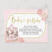 ピンクと金ゴールドの魔法の回転木馬本ベビー インビテーションポストカード (正面)