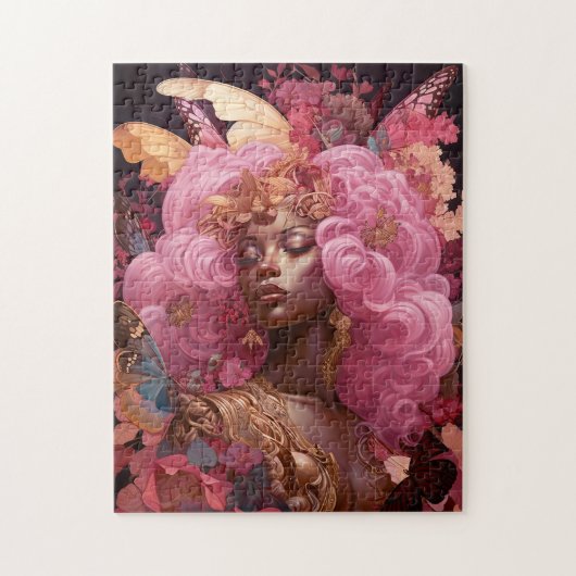 ピンクと金ゴールドの黒女神 ジグソーパズル (縦)