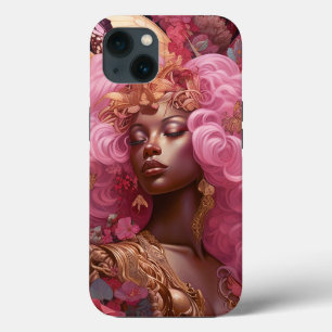 ピンクと金ゴールドの黒女神 iPhone 13ケース