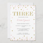 ピンクと金ゴールドの3番目の誕生日招待状 招待状 (正面)
