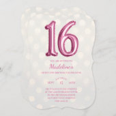 ピンクと金ゴールドの《写真》ぼけ味フェイクとフォイル16誕生日 招待状 (正面/裏面)