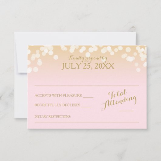 ピンクと金ゴールドの《写真》ぼけ味効果RSVP 出欠カード (正面)