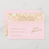 ピンクと金ゴールドの《写真》ぼけ味効果RSVP 出欠カード (正面/裏面)