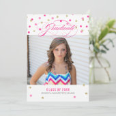 ピンクと金ゴールドのGlam紙吹雪の卒業への招待 招待状 (スタンド正面)