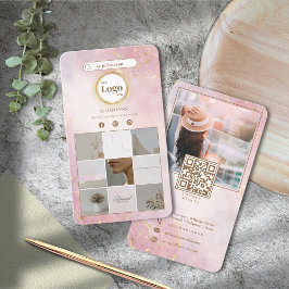 ピンクと金ゴールドのInstagramフォトコラージュ両面 名刺