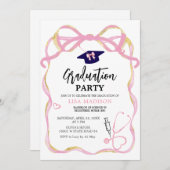 ピンクと金ゴールドのRNモダンナース卒業 招待状 (正面/裏面)