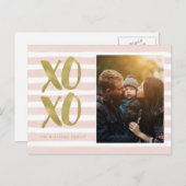 ピンクと金ゴールドのXOXOバレンタインデー写真 シーズンポストカード (正面/裏面)