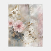 ピンクと金ゴールドわび・さび花グレー背景 フリースブランケット (正面)