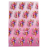 ピンクと金ゴールドアイスクリームゴールデン誕生日 ミディアムペーパーバッグ (裏面)