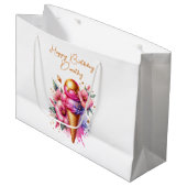 ピンクと金ゴールドアイスクリームゴールデン誕生日 ラージペーパーバッグ (正面アングル)