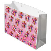 ピンクと金ゴールドアイスクリームゴールデン誕生日 ラージペーパーバッグ (裏面アングル)