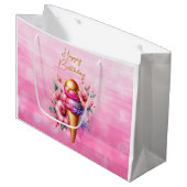 ピンクと金ゴールドアイスクリームゴールデン誕生日 ラージペーパーバッグ (正面アングル)