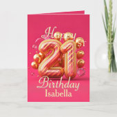 ピンクと金ゴールドアクセント付き21きらめく歳の誕生日 カード (正面)