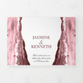 ピンクと金ゴールドアゲットオンホワイト結婚ズ 三つ折り招待状 (カバー)