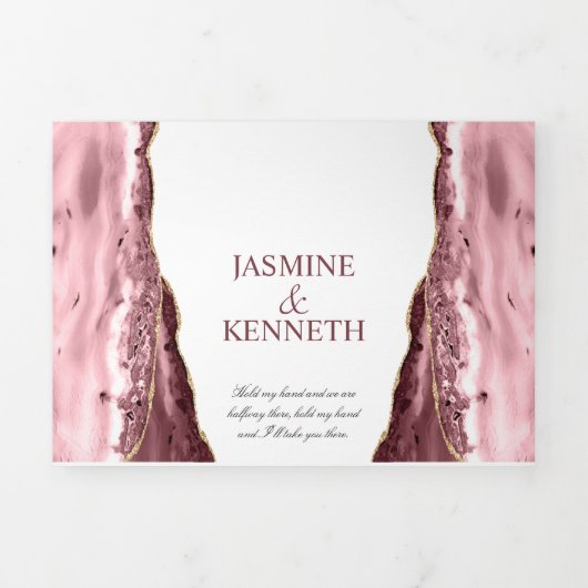 ピンクと金ゴールドアゲットオンホワイト結婚ズ 三つ折り招待状 (カバー)