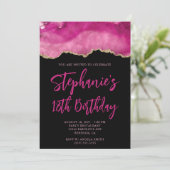 ピンクと金ゴールドアゲテはっきりしたブラック18誕生日 招待状 (スタンド正面)