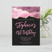 ピンクと金ゴールドアゲテはっきりしたブラック21歳の誕生日 招待状 (スタンド正面)