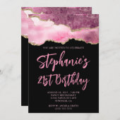 ピンクと金ゴールドアゲテはっきりしたブラック21歳の誕生日 招待状 (正面/裏面)