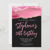 ピンクと金ゴールドアゲテはっきりしたブラック30歳の誕生日 招待状 (正面)