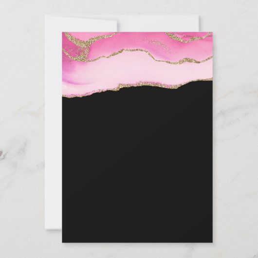 ピンクと金ゴールドアゲテはっきりしたブラック40歳の誕生日 招待状 (裏面)