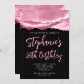 ピンクと金ゴールドアゲテはっきりしたブラック50誕生日 招待状 (正面/裏面)