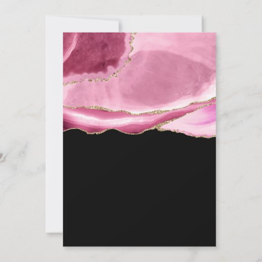 ピンクと金ゴールドアゲテはっきりしたブラック60誕生日 招待状 (裏面)