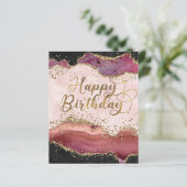 ピンクと金ゴールドアゲートグリッター誕生日カード (スタンド正面)