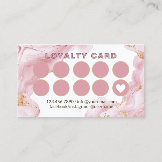 ピンクと金ゴールドアゲートネイルサロンマニキュリスト ロイヤリティカード (裏面)