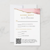 ピンクと金ゴールドアゲートバルミツワー垂直 出欠カード (正面)