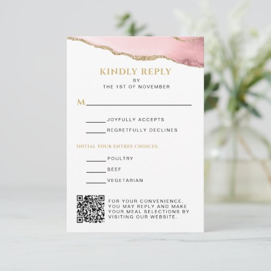 ピンクと金ゴールドアゲートバルミツワー垂直 出欠カード (スタンド正面)