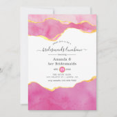 ピンクと金ゴールドアゲートブリデスメイドランチョン 招待状 (正面)