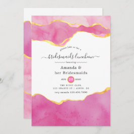 ピンクと金ゴールドアゲートブリデスメイドランチョン 招待状