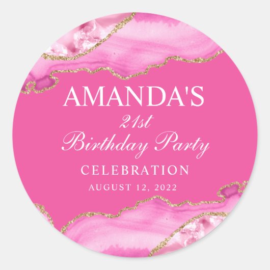 ピンクと金ゴールドアゲート大理石クラシック丸ステッカー ラウンドシール (正面)