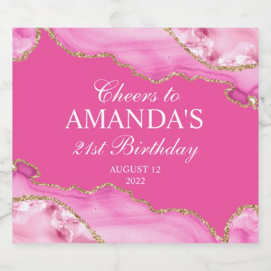 ピンクと金ゴールドアゲート大理石 スパークリングワインラベル (シングルラベル)